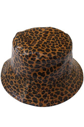 Reversible Faux Leather Leopard Print Bucket Hat